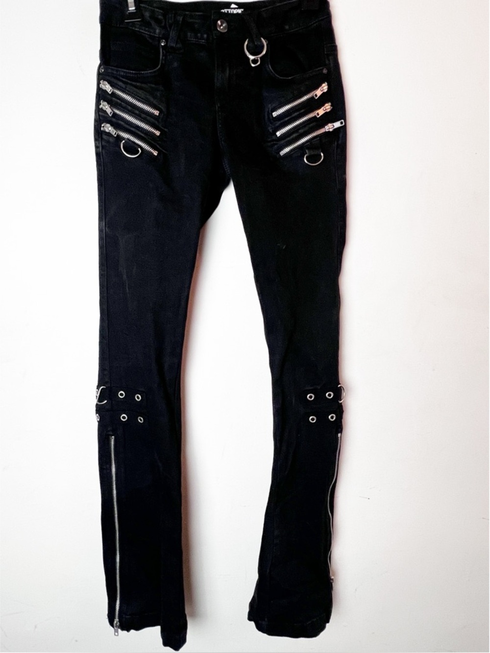 SZ 3 Hot Topic Black Faded Skinny Jeans Zipper & Ring Details Goth Grunge Y2K